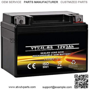 YTX4L-BS High Performance-Reable-Sealed Motorcycle Battery Compatible With Polaris Scrambler, Sportsman 90, Honda Scooters NQ50 Spree,Kawasaki 110 Can-Am DS70,Yamaha TTR125E/LE