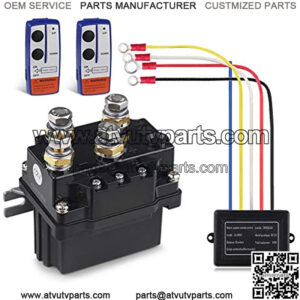 12V 500A Winch Solenoid Relay Contactor+2pcs Wireless Winch Remote Control Kit with 6 Protecting Caps Universal for Truck Jeep ATV SUV 5500-12000lbs Winch
