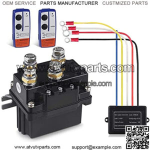 12V 500A Winch Solenoid Relay Contactor+2pcs Wireless Winch Remote Control Kit with 6 Protecting Caps Universal for Truck Jeep ATV SUV 5500-12000lbs Winch (500A)
