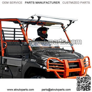 SuperATV Heavy Duty Scratch Resistant 3-in-1 Flip Windshield for Kawasaki Mule Pro FXT / FX / DXT / DX (2015+) - Set to Vented, Closed, or Open - Easy to Install - 250 Times Stronger Than Glass