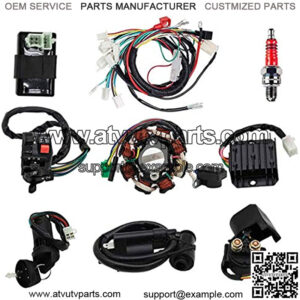 Complete Wiring Harness kit With Electrics Stator Coil CDI Wiring Harness Solenoid Relay Spark Plug For ATV Quad 4 Four Wheelers 150CC 200CC 250CC Go Kart Dirt Pit Bikes by KAKO