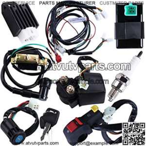 Full Wiring Harness Loom Coil Regulator CDI Solenoid Relay Spark Plug For 4 Stroke ATV 50cc 70cc 90cc 110cc 125cc Dirt Pit BIke Electric Start Engine By OTOHANS AUTOMOTIVE