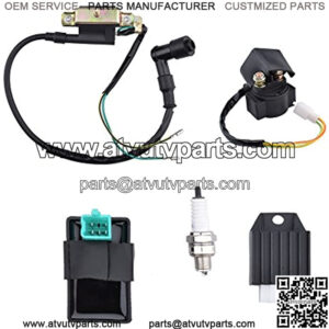 CDI Box Ignition Coil Solenoid Relay Voltage Regulator with Spark Plug for 50cc 70cc 90cc 110cc 125cc ATV Dirt Bike and Go Kart