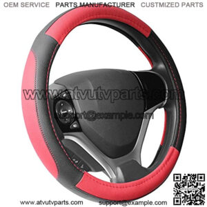Black and Red Microfiber Leather Steering Wheel Cover for Prius Civic 14" - 14.25"