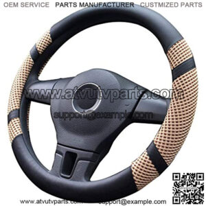 Steering Wheel Cover,Universal 15 inch,Leather and Viscose,Breathable, Anti-Slip, OdorleCool in Summer and Warm in Winter(Balck&Beige)