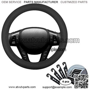 Black Silicone Auto Car Steering Wheel Cover 13"-15" / 33-38cm, with 4 pcs Air Vent Hook