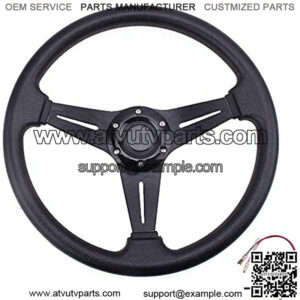 Universal Racing Steering Wheel 13.8??/350mm 6 Bolts Grip Vinyl Leather & Aluminum with Horn Button for Car -Black