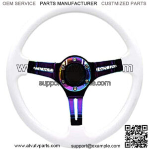 Universal 14 inch Car Racing Steering Wheel Drifting Neo Chrome Deep Dish ABS Steering Wheel with Horn (White)