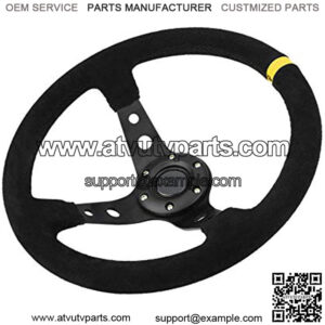 Steering Wheel, 350mm Deep Dish 6 Bolt For Sport Racing Steering Wheel Suede Horn Button US Included, Cable, Wrench 14in (Black Yellow)