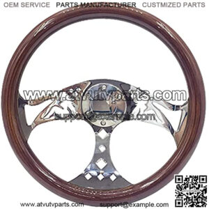 15" Car Wood Grain Steering Wheel Universal Girl Pattern Style Classic Steering Wheel with Horn Button