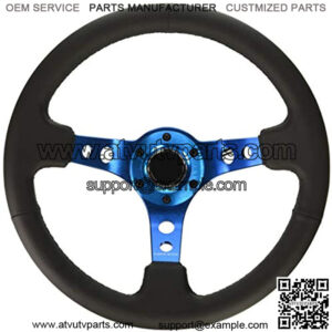 RST-006BL forced Steering Wheel (350mm Sport Steering Wheel (3" Deep) - Blue Spokewith Round holes/Black Leather)