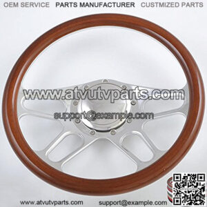 14'' Billet 4-Slot Half Wrap 9 Bolts Steering Wheel with 2'' Dish and Horn Button (Walnut Wood)
