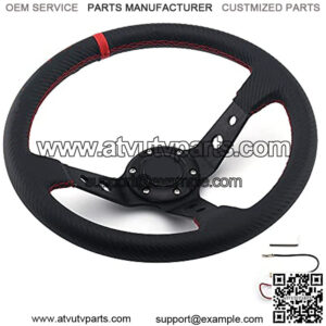 Steering Wheel,PU Carbon Fiber Racing Steering Wheel,350mm Deep Dish 6 bolt Steering Wheel(Universal)