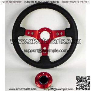 Steering Wheel - 06 (Deep Dish) - 350mm (13.78 inches) - Black Leather with Red Spokes - Part # ST-006R-RD