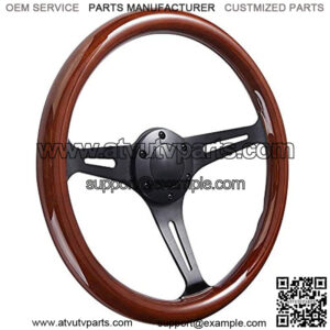 Universal 350mm 14" Inch Classic Nostalgia Style Wood Grain Steering Wheel Black Spoek with Horn Button