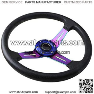 Universal Racing Steering Wheel 13.5 inch 345mm 6 Bolts Grip with Vinyl Leather,3 Aluminum Spokes with ABS Horn Button (Neo Chrome)