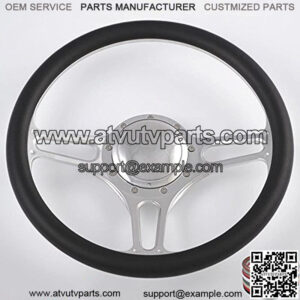 14" Polished Billet Steering Wheels Black Half Wrap with Horn Button