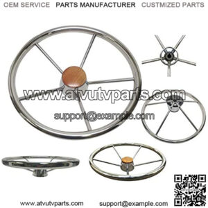 13 1/2" SS 304 Steering Wheel 5 Spoke Teak Wood Cap