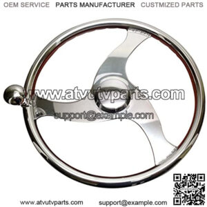 Boat Stainless Steel Steering Wheel with Power Knob Comfort Grip, 15.5" D