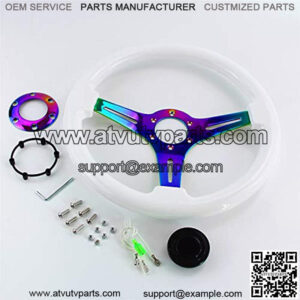 14" 350mm Wood Steering Wheel 6 Bolts 1.75" Dish Chrome Spoke W/Horn Universal (white)