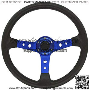 Universal Fit 350mm Racing Steering Wheel 3 Aluminum Spokes 6 Bolts Steering Wheel with ABS Horn Button (Blue)