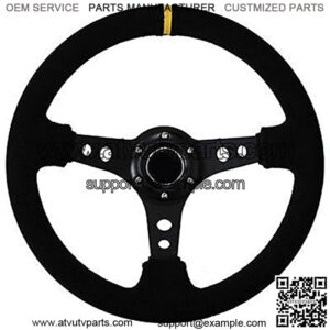 Steering Wheel - 06 (Deep Dish) - 350mm (13.78 inches) - Black Suede with Black Spokes/Yellow Stripe - Part # ST-006S-Y