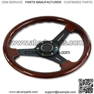 330MM Deep Dish Steering Wheel Classic Wood Grain 3 Spoke Black Rivet & Horn