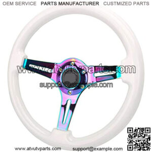 14"(350mm) Wood Grain Steering Wheel 6 Bolts 1.5" Depth Dish Gold Chrome Spoke Fit for Acura White Color