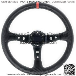 350mm Deep Dish 6 Bolt PU Carbon Fiber Steering Wheel Red Line (Black with Red Line Decked out)