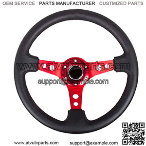 RST-006RD forced Steering Wheel (350mm Sport Steering Wheel (3" Deep) - Red Spokewith Round holes/Black Leather)