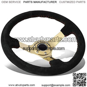RST-036GD-S Race Style 350mm Sport Steering Wheel (3' deep, Black Suede with Red Baseball Stitching, Chrome Gold spoke)
