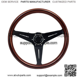 Steering Wheel Deep Dish Corn 350 mm Mahogany Wood With Black Spokes Classic Horn Button