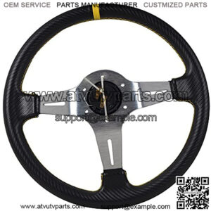 Universal Fitment 350MM PVC 6 Hole Steering Wheel Deep Dish Silver Spoke Yellow & Black Emblem by IKON MOTORSPORTS