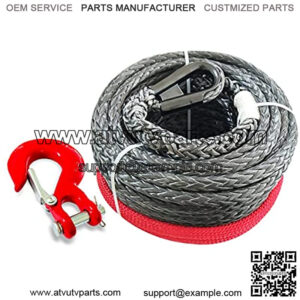3/8" x 80' 23805LBs Synthetic Winch Line Cable Rope with Black Protecing Sleeve for ATV UTV (Hook red)