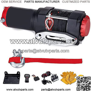 3500lb. Electric Synthetic Rope ATV Winch Kit, 12V Winch for Towing ATV/UTV Off Road Trailer, IP67 Waterproof Winch with Wireless Remote Control Mounting Bracket(3500 lbs Winch)