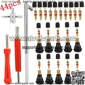 Tyre Valve Stem Puller Tools Set with 10 TR412 Short Rubber Valve Nozzle Core and Pure Copper Valve Nozzle Core, 1Pcs Dual &1Pcs Single Head Valve Core Remover, 4 Way Valve Core Remover Installer Tool