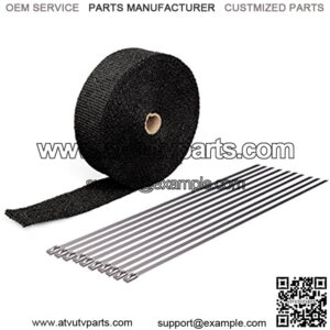 2" x 50' Black Fiberglass Exhaust Header Pipe Wrap Motorcycle Fiberglass Heat Shield Tape Glove Included