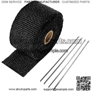 5Cm 5 Meter Black Exhaust Heat Wrap Roll for Motorcycle Fiberglass Heat Shield Tape with 4 Stainless Ties.