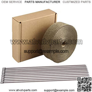 HM&FC 2" x 50' Titanium Fiber Exhaust Wrap Roll for Motorcycle with 10 Stainless Zip Ties and Glove