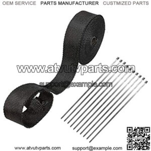 2" 50 Feet Black Fiberglass Exhaust Heat Wrap Roll for Motorcycle Manifold Header Pipe Heat Wrap Tape with Stainless Ties(will lose color)