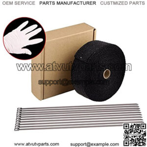HM&FC 2" x 50' Black Fiberglass Exhaust Header Pipe Wrap Motorcycle Fiberglass Heat Shield Tape Glove Included