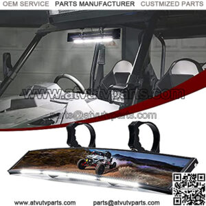 Aluminum UTV Rear View Mirror with Interior Light, 17.5" Center Mirror with 1.75"-2" Adjustable Low Profile Clamps for 2021 ATV UTV Can Am Maverick X3 Yamaha,Polaris(Patent Design)