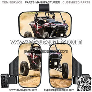 UTV Offroad Rearview Side Mirror and Center Mirror Set, Wide Vlear View with Shatter-Proof Tempered Glass, 1.75"-2" Bar Roll Cage Bar Compatible with Po-laris RZR Ran-ger (Rear&Side View Mirror)