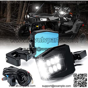 UTV Side View Mirrors Aluminium w/ LED Spot Lights Smoke Lens Compatible with 1.5"-2" Roll Cage Bar for Pioneer Polaris RZR, Side by Side, Can Am X3, Kawasaki Teryx Mule, Yamaha Wolverine