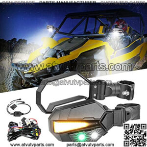 UTV Side Mirrors w/turn signal/white/green LED Lights Fits 1.75 - 2 Inch Roll Bar Cage Rear View Side Mirrors for Side by Side Polaris RZR Ranger Can Am x3 Pioneer Kawasaki ATV UTV Accessories
