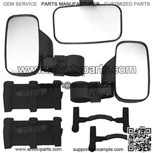 UTV Offroad Centre View & Side View Mirror With 4 Grab Handles Set Compatible with Polaris RZR Ranger Arctic Cat Yamaha Kawasaki Honda Can-Am