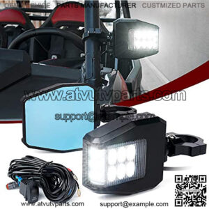 UTV Side Mirrors with Lights, Aupar Aluminum Side Rear Mirrors with LED Spot Light fit 1.6"-2" Roll Cage Bars(Clear Lens)