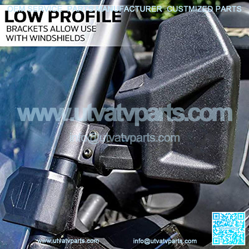 Rear View Side Mirror Kit for UTV (2 Pack) Fits 1.6" - 2" Round Roll Cage Bar Break Away and Adjustable - High Impact Shatter Proof Tempered Glass (Driver and Passenger Side) - Image 3