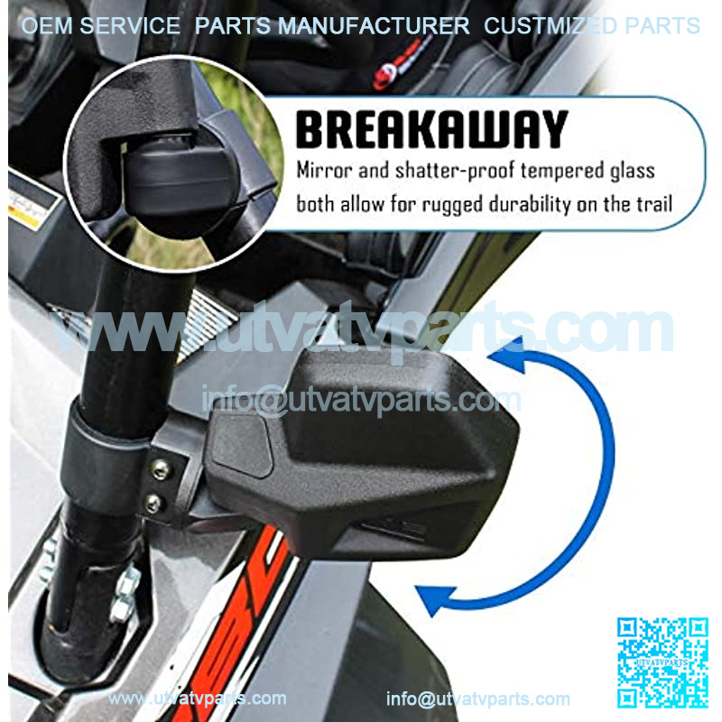 Rear View Side Mirror Kit for UTV (2 Pack) Fits 1.6" - 2" Round Roll Cage Bar Break Away and Adjustable - High Impact Shatter Proof Tempered Glass (Driver and Passenger Side) - Image 4