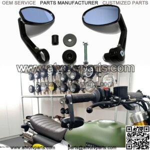 Motorcycle 7/8" Handle Bar End Mirrors Black For Chopper Bobber Cafe Racer ATV